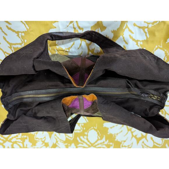 The Lucky Brand Vintage Boho Leather Patchwork Shoulder Tote Bag - Picture 7 of 13